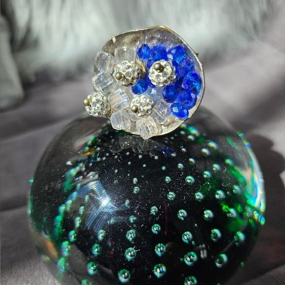 Brutalist rings 1990 with blue crystals - Picture 2 of 8